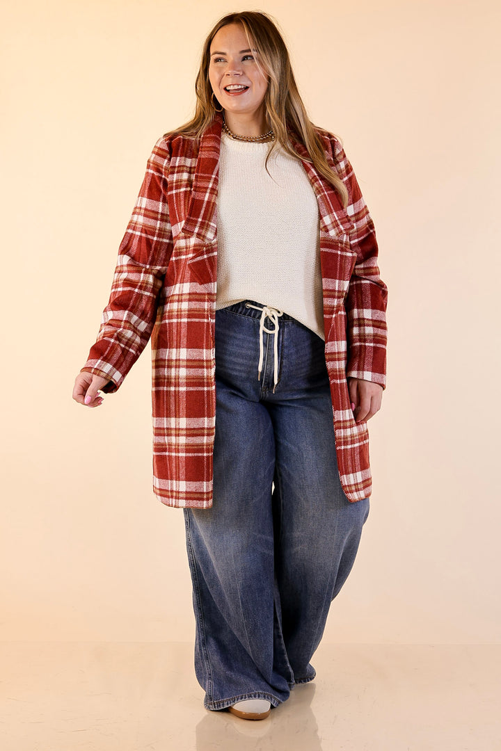Mountain Ranch Long Plaid Jacket in Maroon