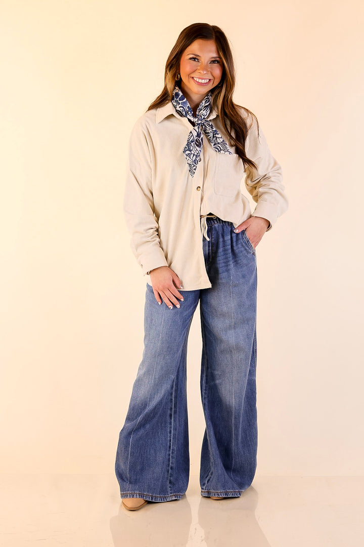 Captivating Cuteness Corduroy Button Up Shacket in Cream