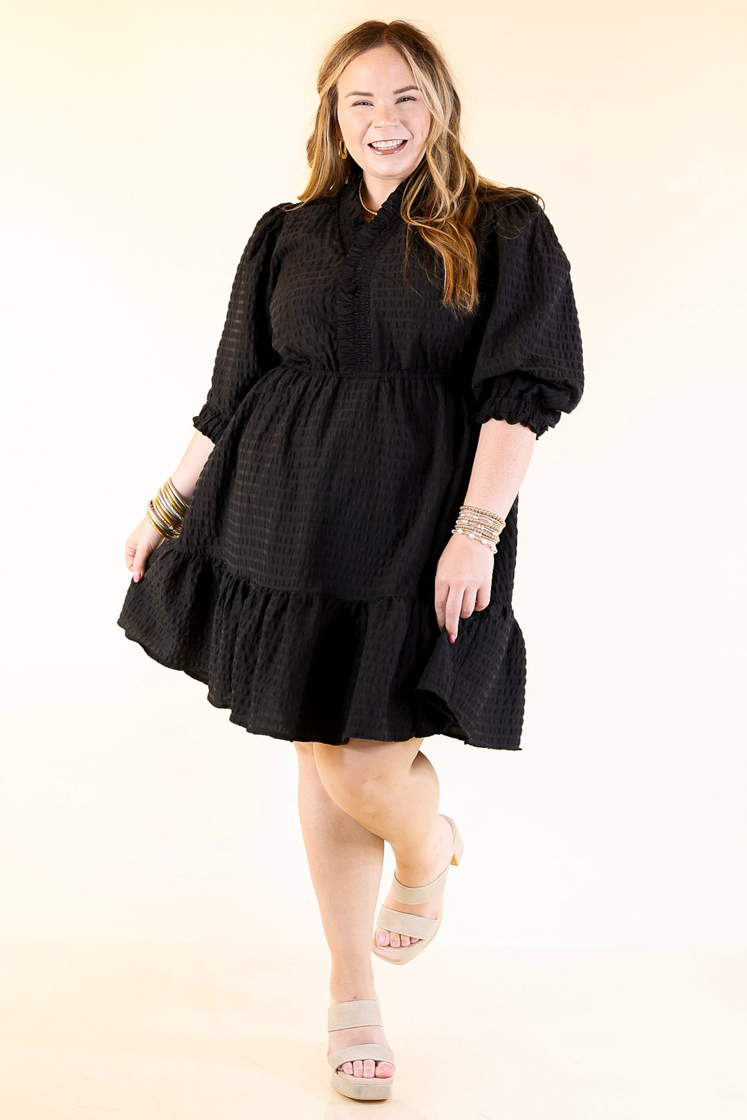 Call Me Captivating Dress with Smocked Waist and Long Sleeves Sleeves in Black