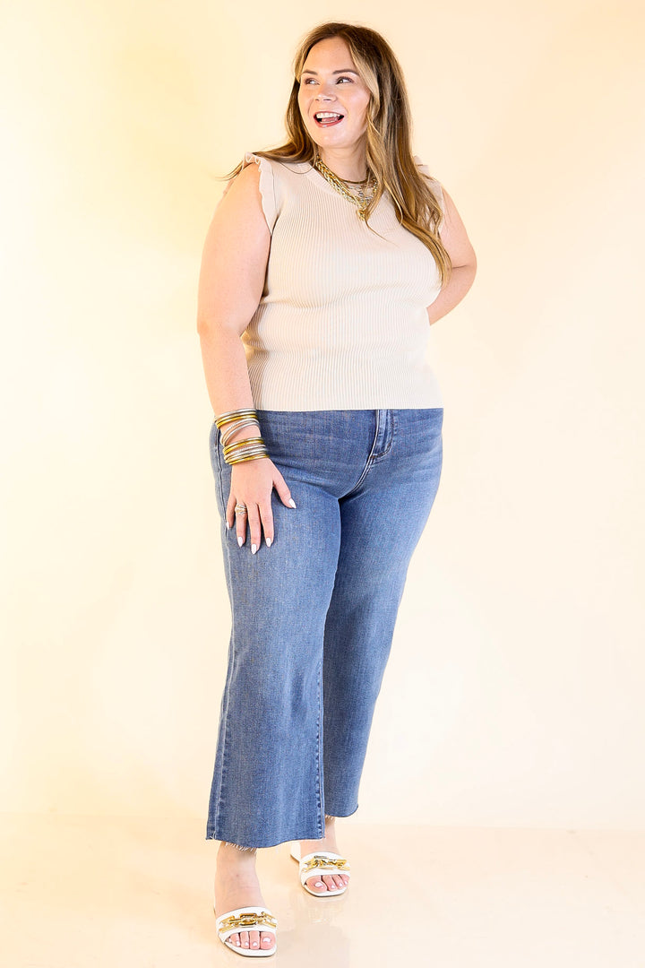 Flirty Frill Scoop Neck Top with Ruffle Sleeves in Ivory