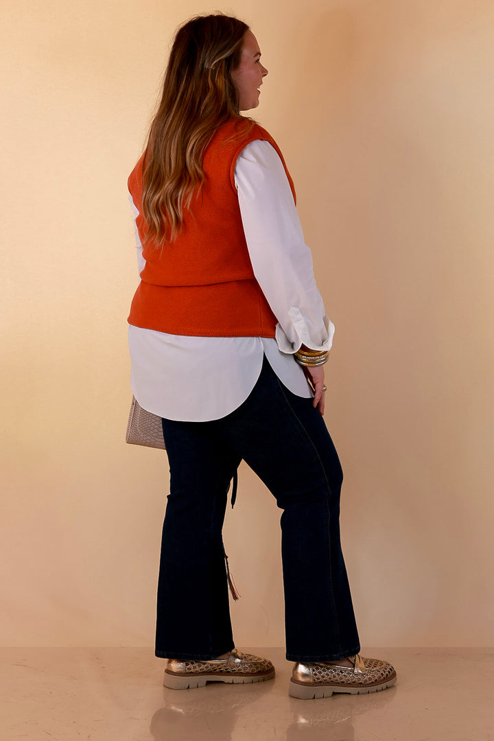 Always a Favorite Crew Neck Front Seam Sweater Knit Top in Rust Orange