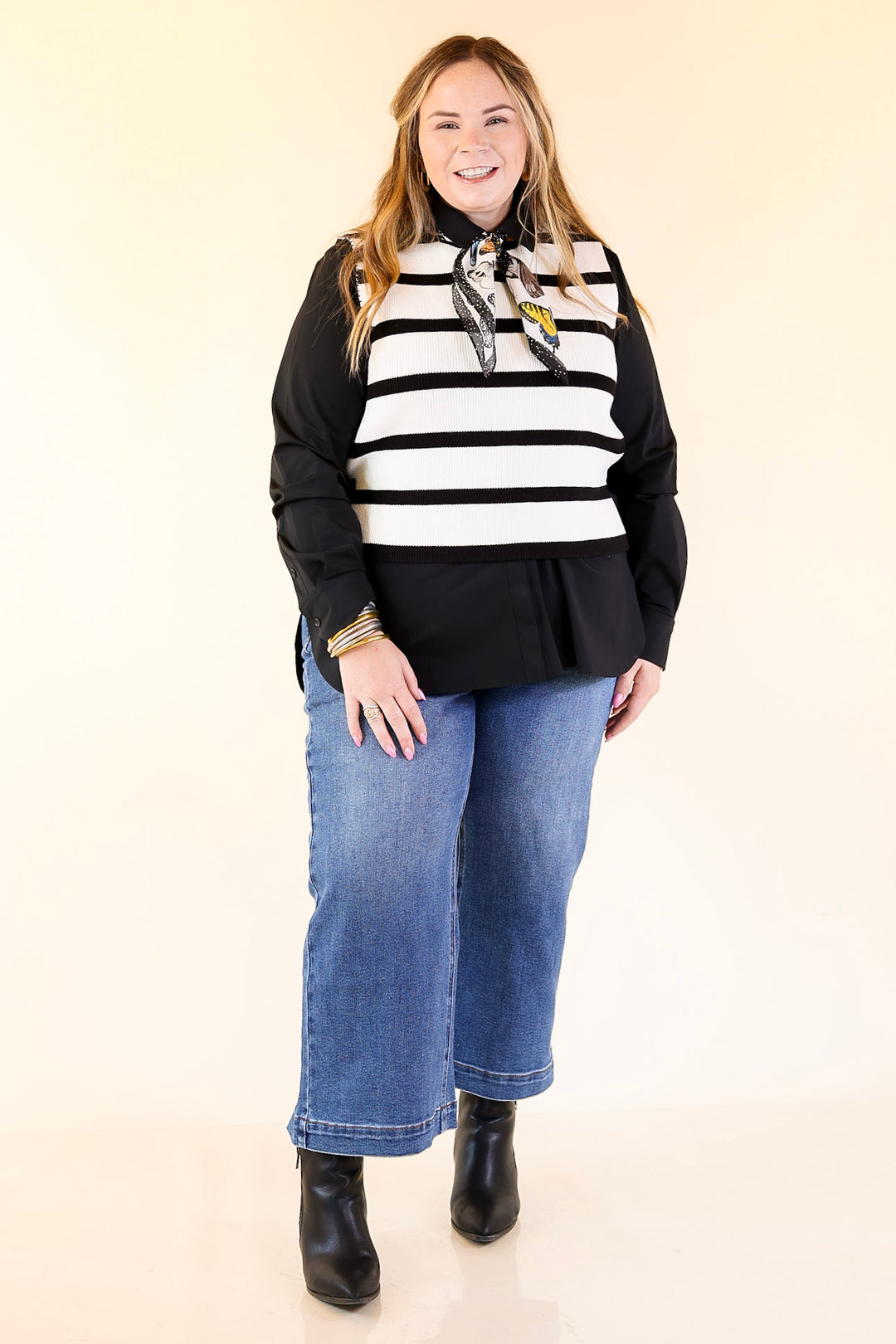 Tied Up in Style Knit Sweater with Side Ties in Off White with Black Stripes