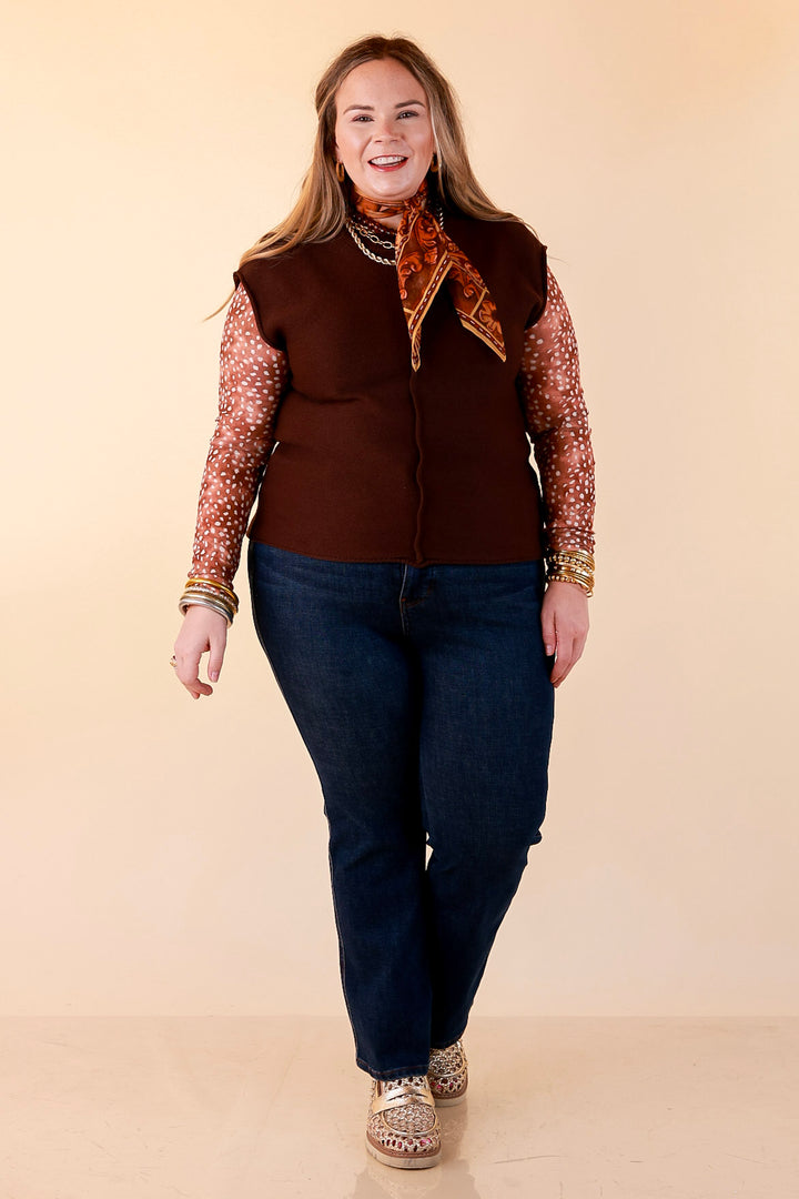 Always a Favorite Crew Neck Front Seam Sweater Knit Top in Chocolate Brown