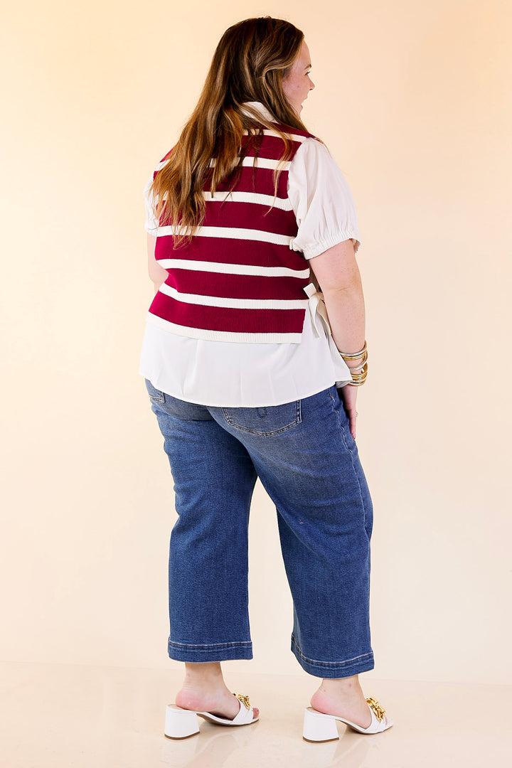 Tied Up in Style Knit Sweater with Side Ties in Maroon with Off White Stripes