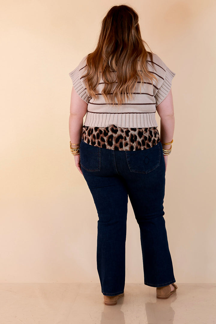 Wild at Heart Bowtie Button Up Mesh Blouse Top with Statement Tie in Leopard Print