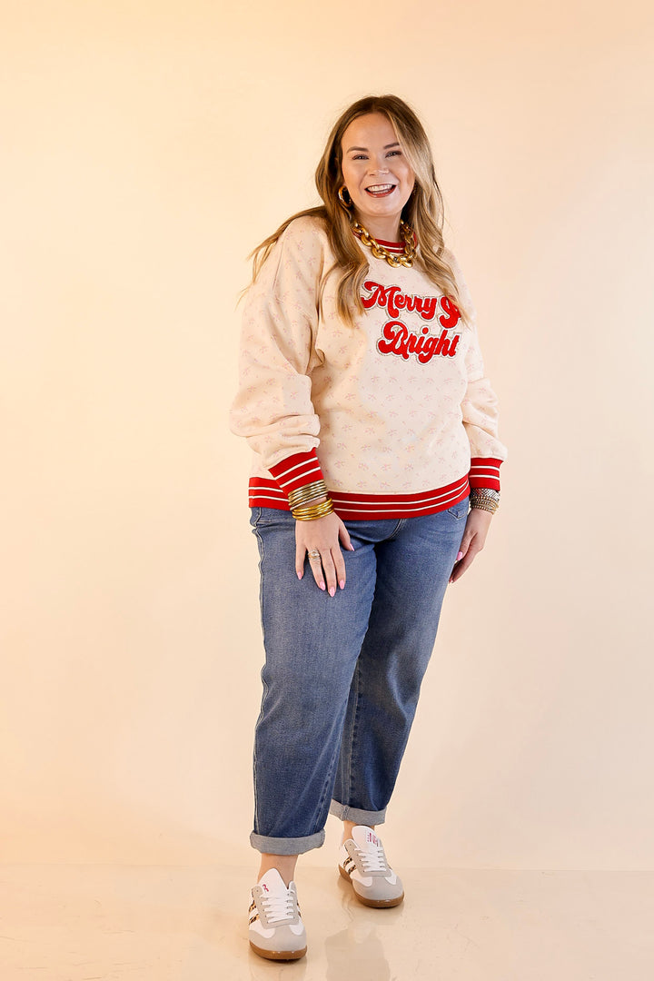 Simply Southern | Holiday Cheer Club Merry & Bright Floral Varsity Sweatshirt in Ivory