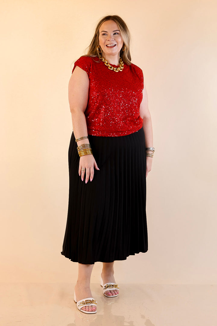 Sequin Sleek Sleeveless Dressy Sequin Top in Red