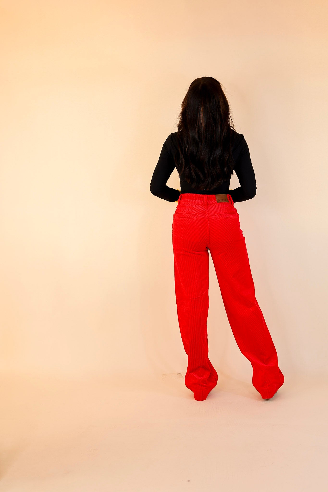 Judy Blue | Strut in Style High Waisted Wide Leg Corduroy Trouser in Ruby Red