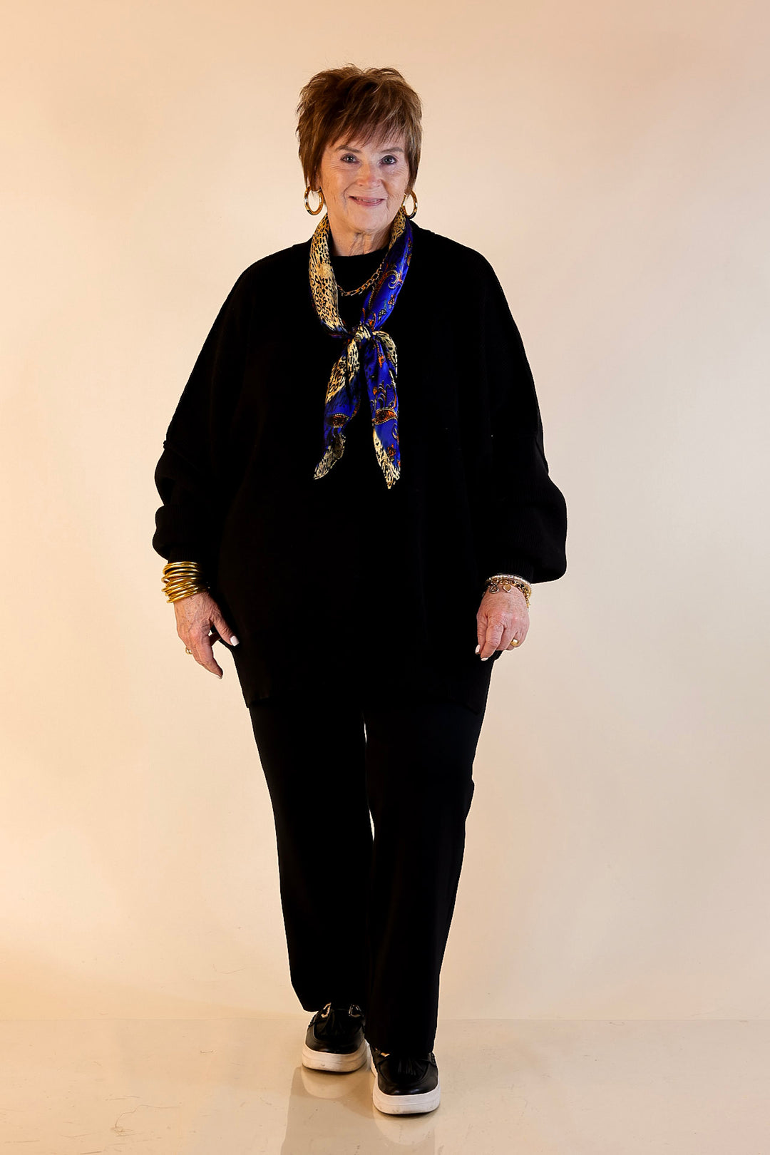 Snug and Stylish Mock Neck Sweater with Side Slit in Black