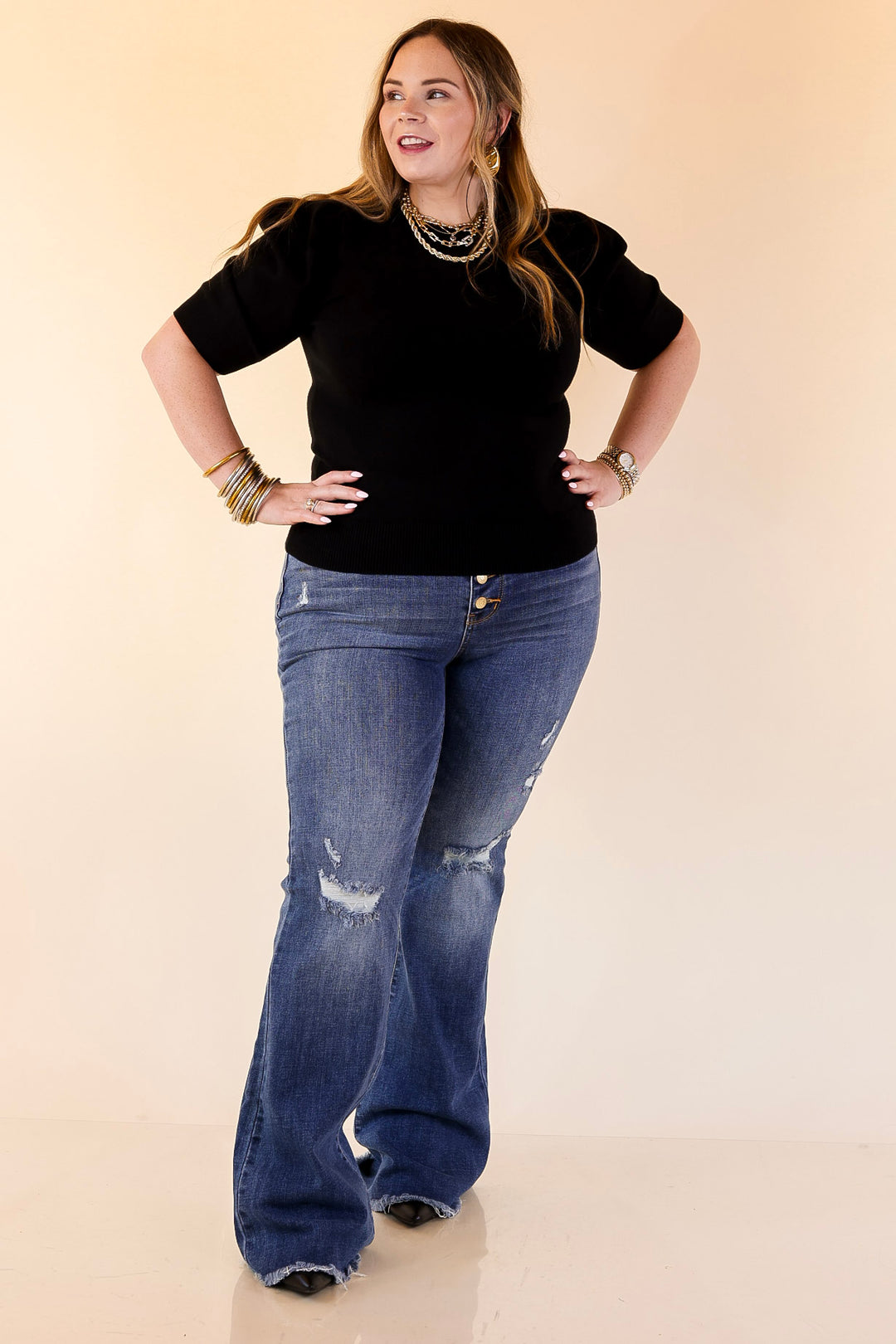 Judy Blue | The Statement Pair Button Fly Flare Jean in Medium Wash