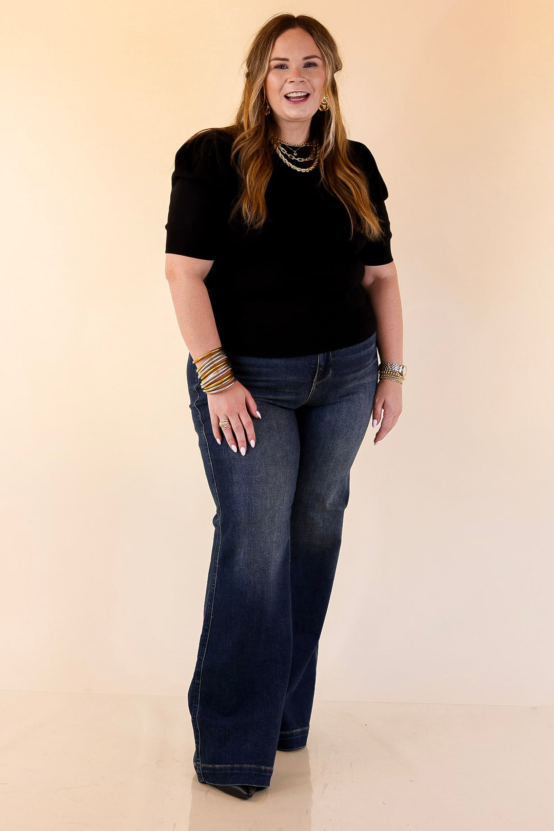 Judy Blue | Perfectly Poised Tummy Control Retro Wide Leg Trouser Jean in Dark Wash