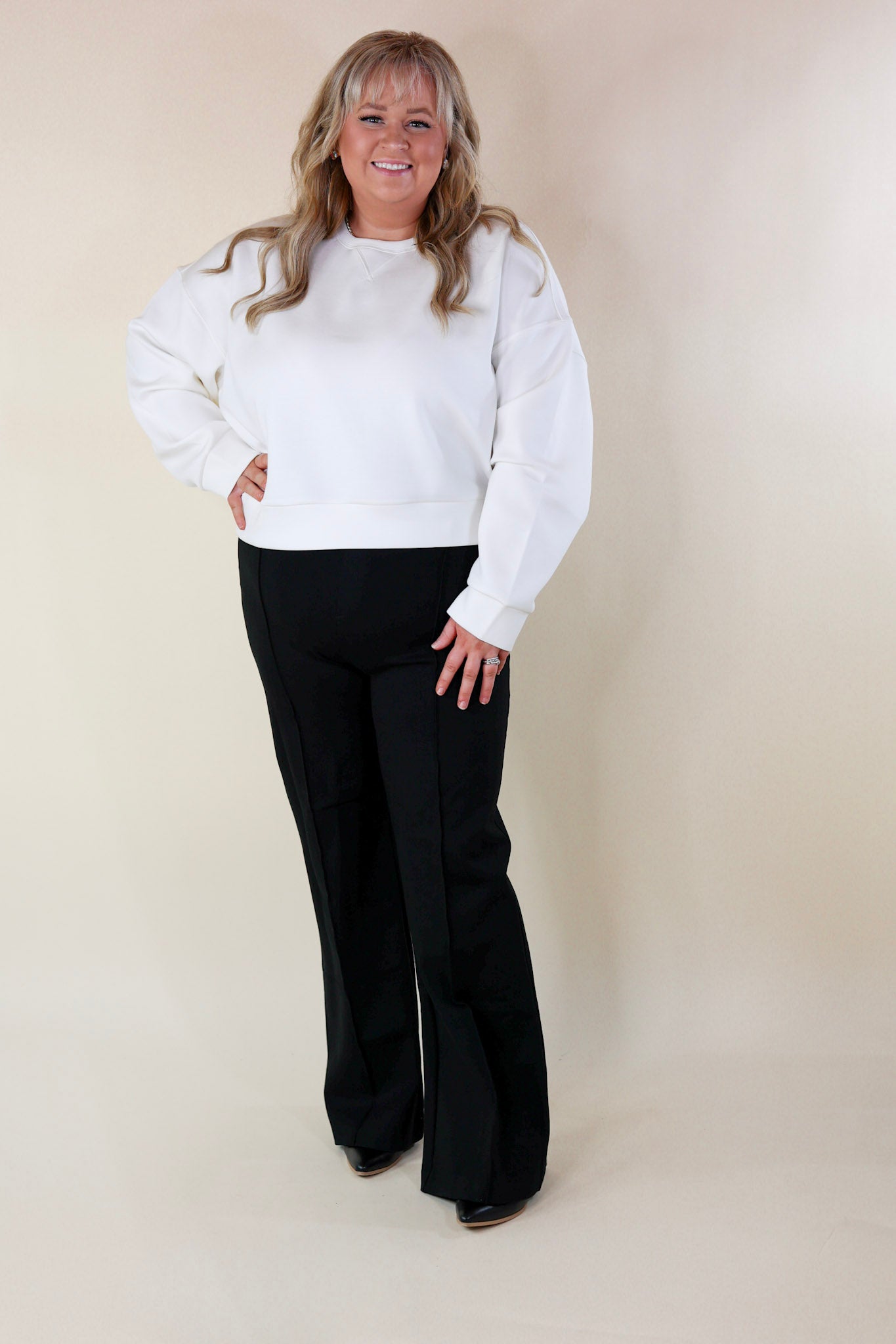 Online Exclusive | SPANX | AirEssentials Crew Neck Pullover Sweatshirt in Powder White - Giddy Up Glamour Boutique