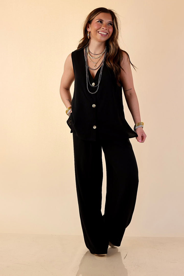 Styled for Success Button Up Linen Vest in Black