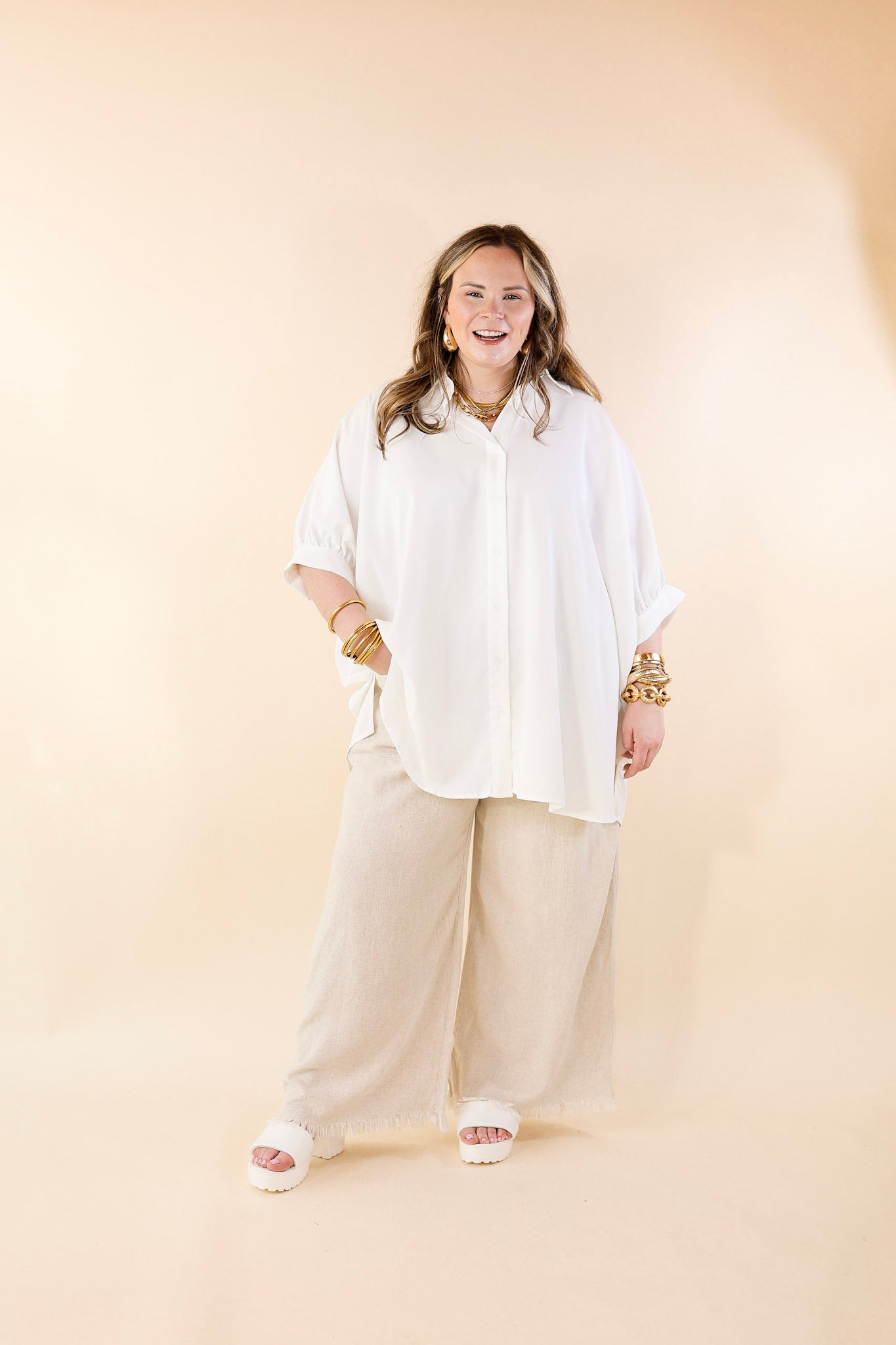 Right On Cue Elastic Waistband Cropped Pants with Frayed Hem in Beige - Giddy Up Glamour Boutique