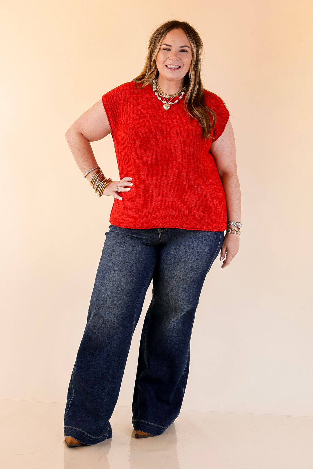 Forever Favorite Oversized Crew Neck Sweater Vest in Ruby Red