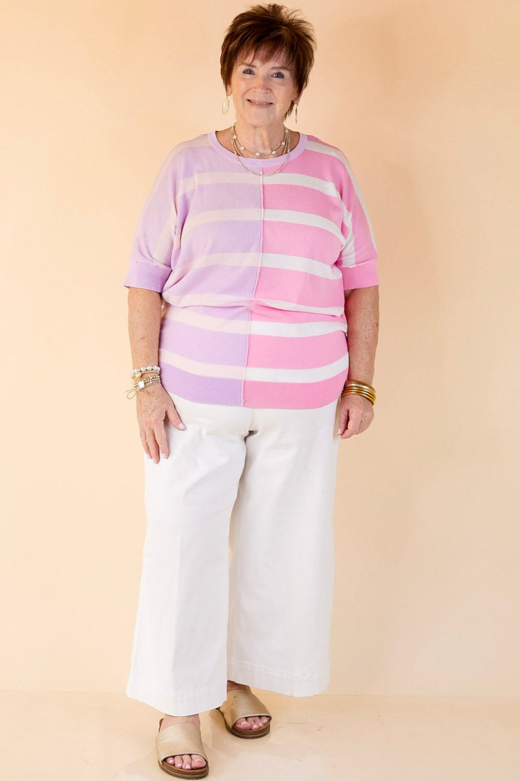 Urban Chic Color Block Striped Knit Top in Purple and Pink