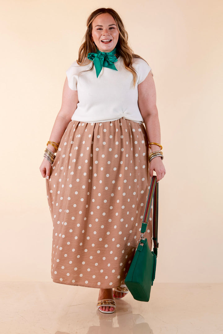 Two Ways to Charm Polka Dot Spaghetti Strap Dress Set with Detachable Ivory Top in Taupe