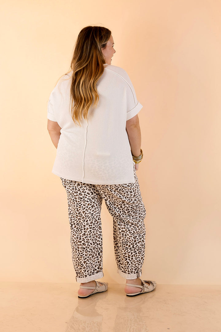 Risen | Wild Intentions Leopard Print Barrel Jeans in Ivory and Brown