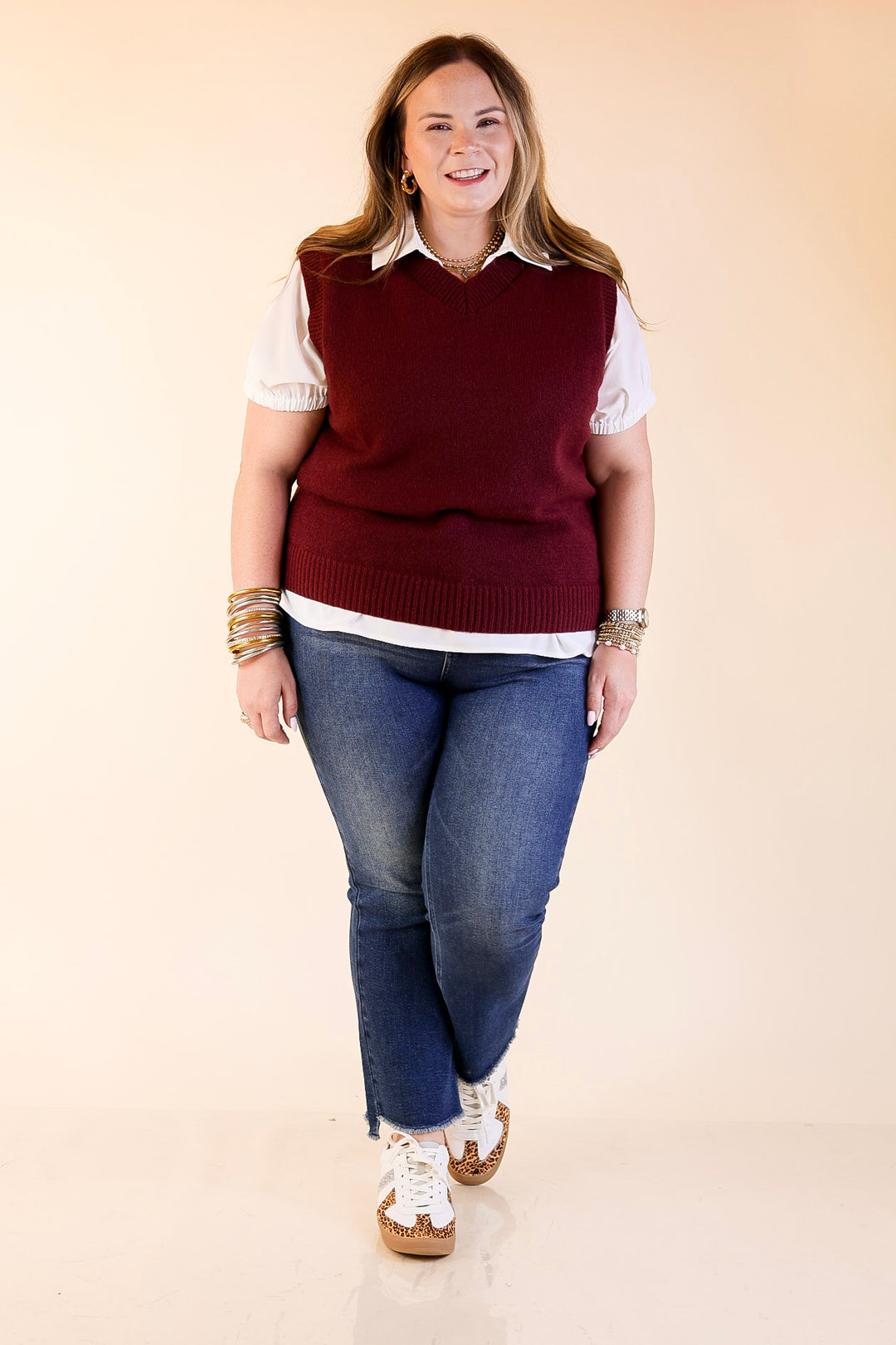 Vested Interest Knit V Neck Sweater Vest in Maroon