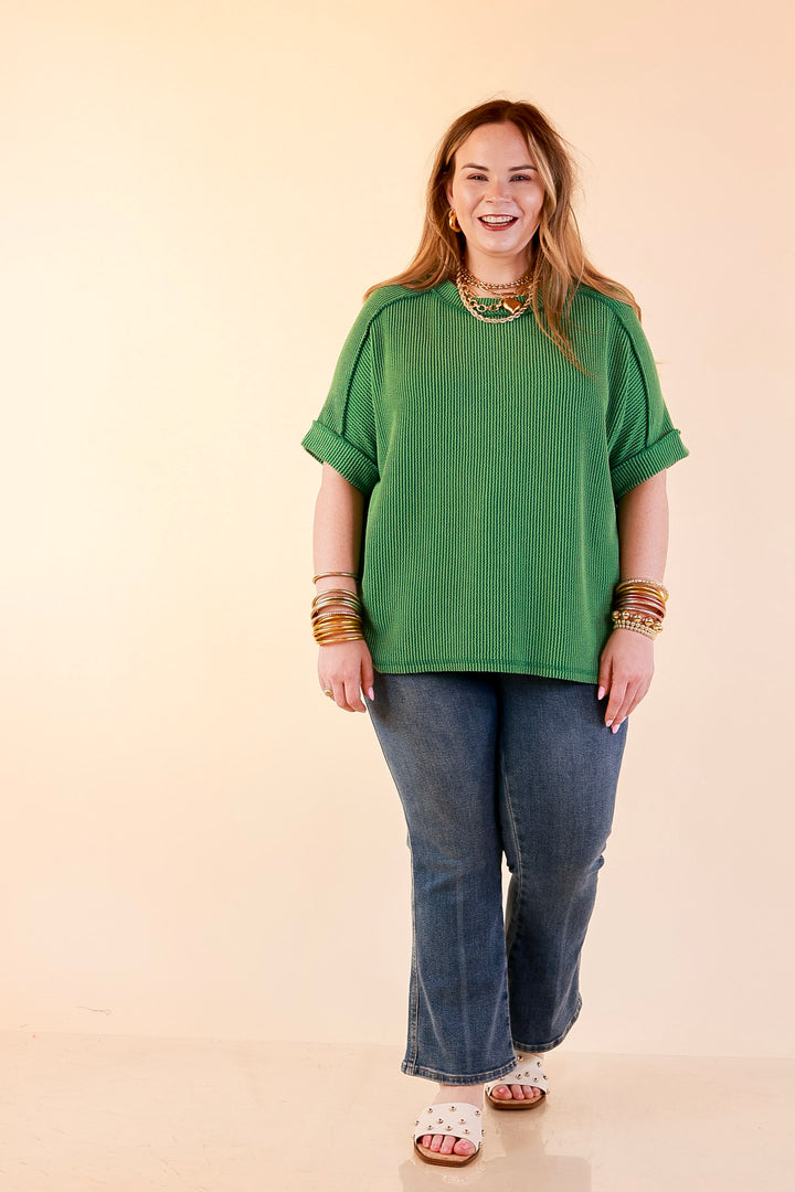 Daily Perfection Scoop Neck Short Sleeve Ribbed Top in Green