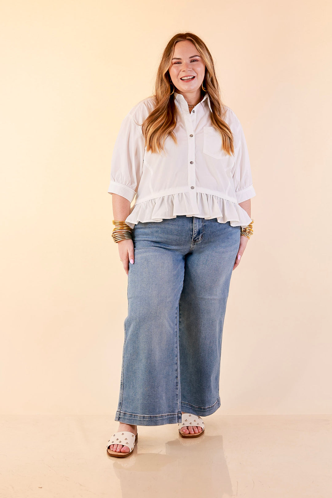 Judy Blue | Everyday Poise Cropped Wide Leg Trouser Denim Jeans in Light Wash