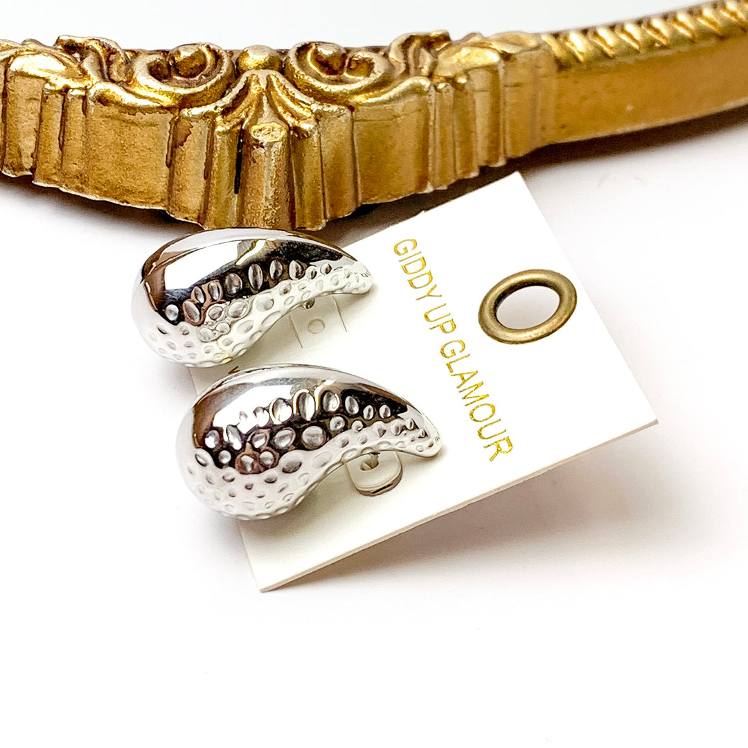 Bracha | Romy Hammered Drop Stud Earrings in Silver Tone - Giddy Up Glamour Boutique