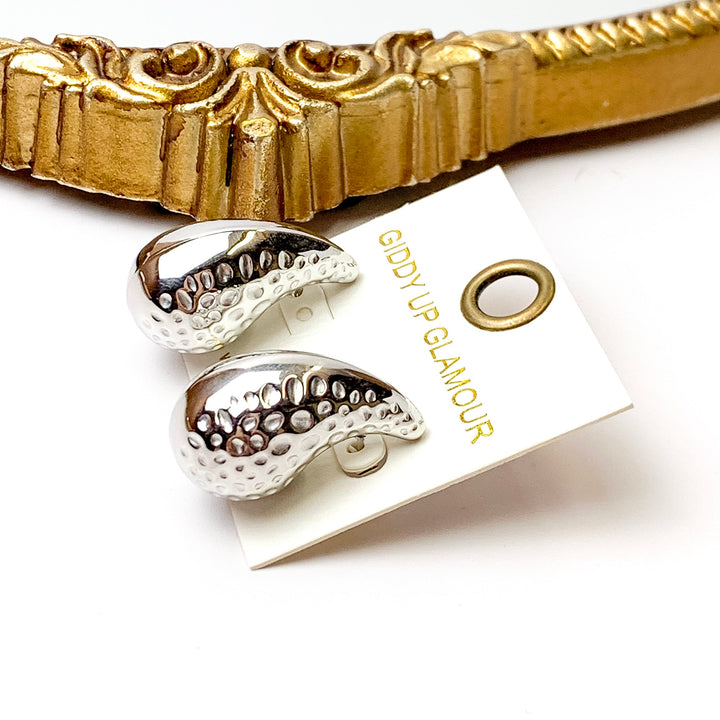 Bracha | Romy Hammered Drop Stud Earrings in Silver Tone - Giddy Up Glamour Boutique