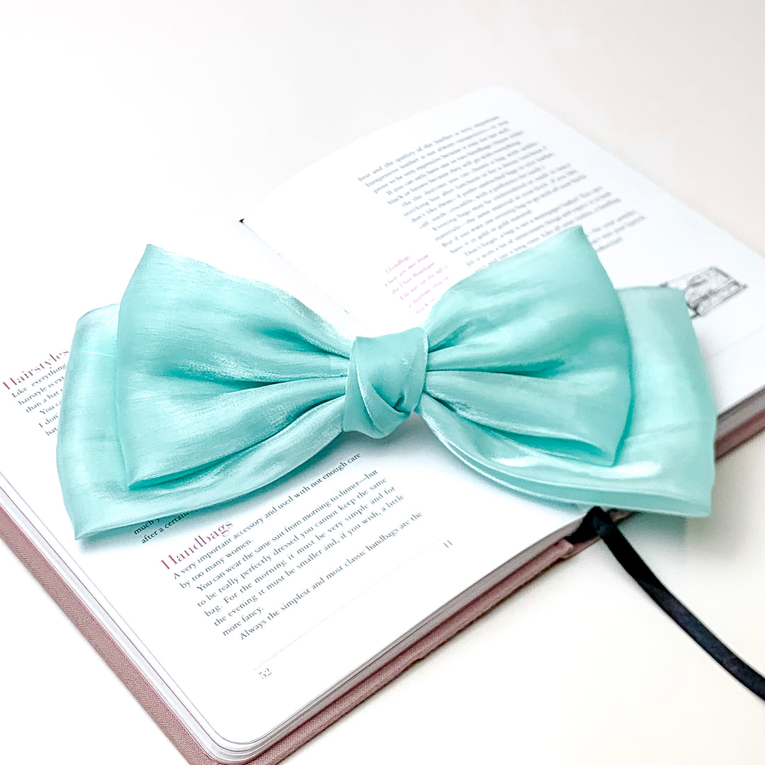 Feelin' Flirty Silk Bow Hair Clip in Mint Blue - Giddy Up Glamour Boutique