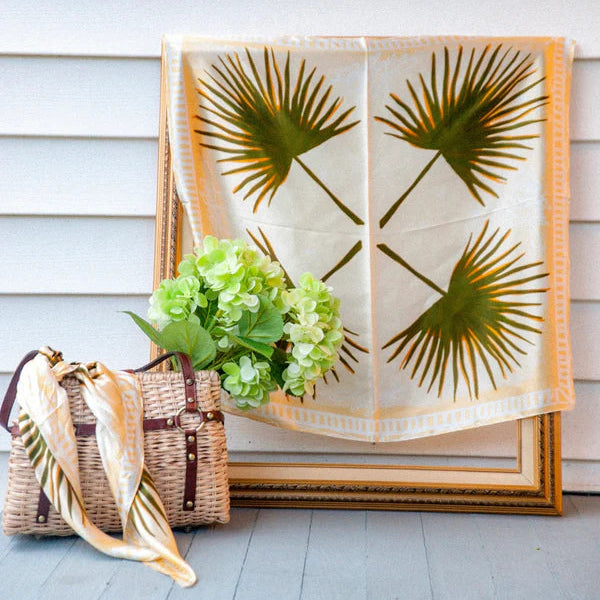 KB's Canvas | Palmè Floral Palm Leaf Print Scarf in Cream and Green