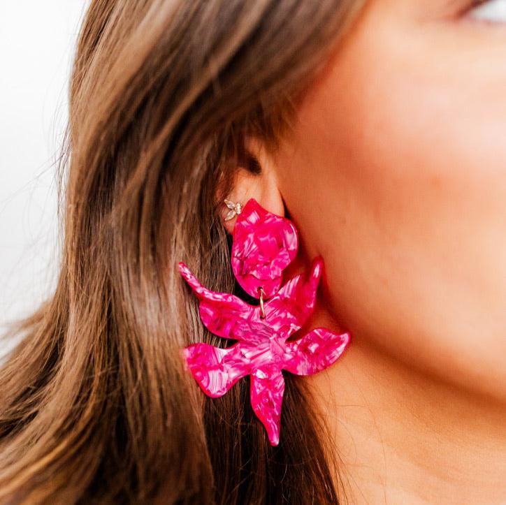 Linny Co | Flora Drop Earrings in Pearlized Hot Pink