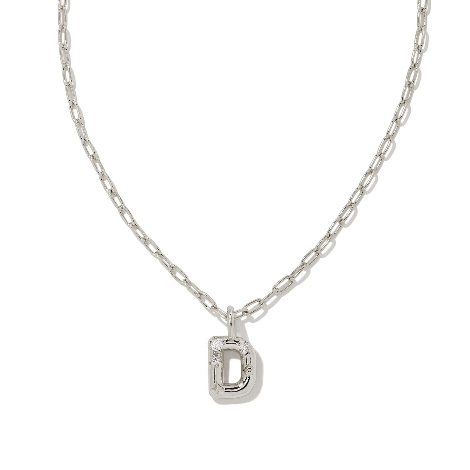 Kendra Scott | Crystal Letter Silver Short Pendant Necklace in White Crystal - Giddy Up Glamour Boutique