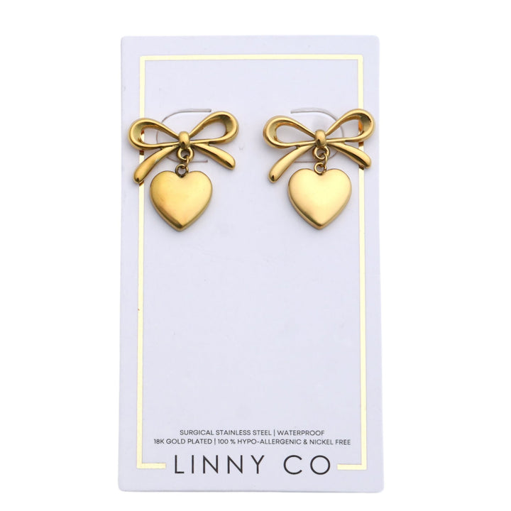 Linny Co | Ruthie Bow and Heart Drop Earrings in Gold