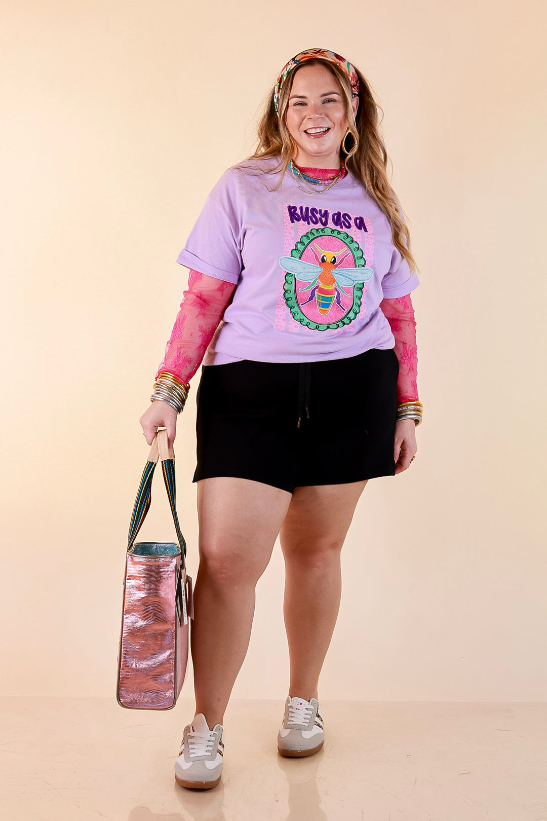 Sweet as Honey "Busy as a Bee" Short Sleeve Graphic Tee in Lavender Purple