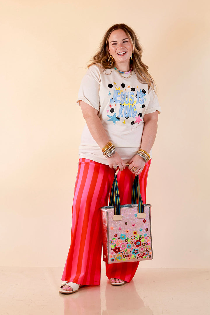 King of My Heart "Jesus is King" Polka Dot and Star Print Short Sleeve Graphic Tee in Natural