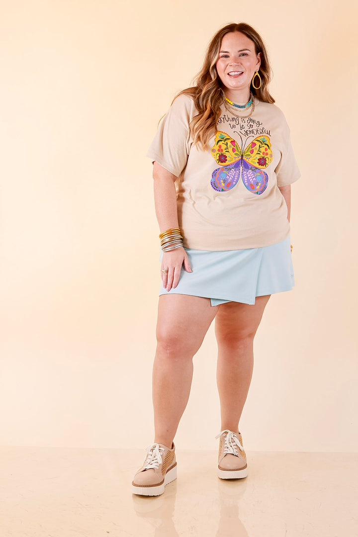 Joy in the Journey "Everything is Going to be Wonderful" Butterfly and Floral Print Short Sleeve Graphic Tee in Cream