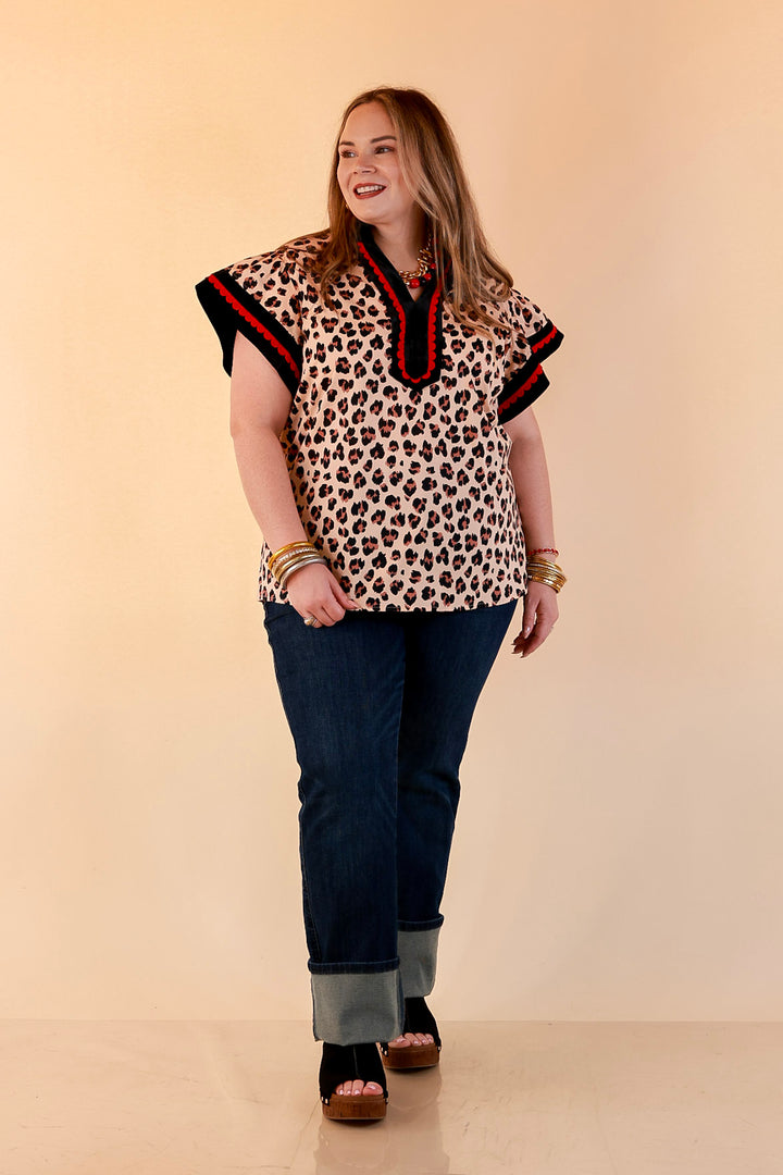 Simply Southern | Unapologetically Wild Leopard Print Contrast Trim with Velvet Details in Tan, Black and Red