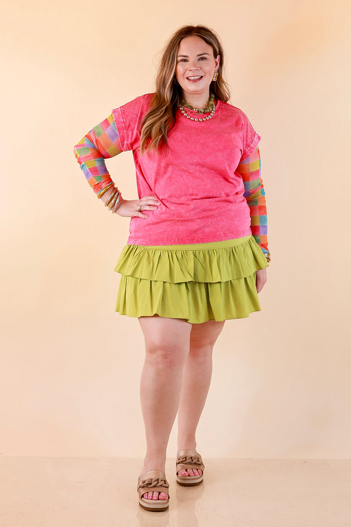 The Essential Layer Watercolor Checkered Print Sheer Mesh Long Sleeve Top in Multicolor