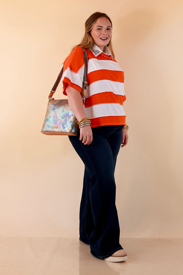 Simply Styled Color Block Rugby Style Relaxed Short Sleeve Top in Orange