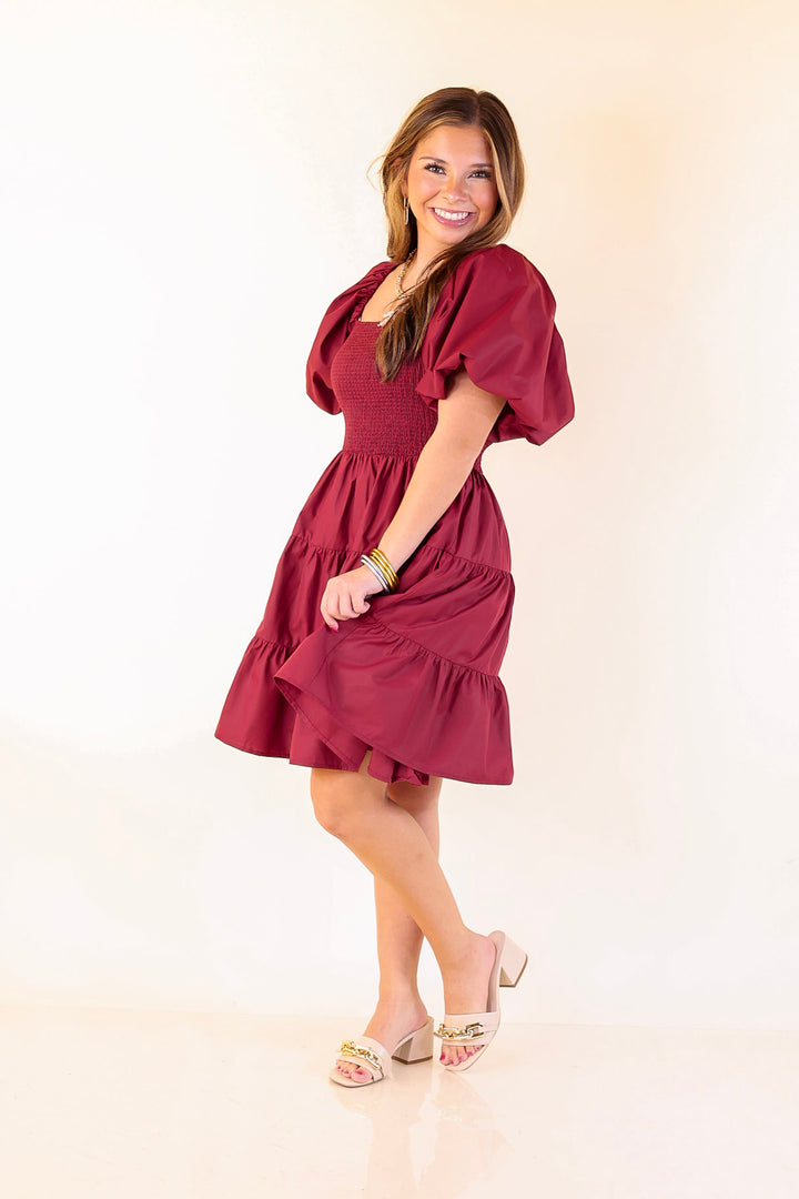 Trust Me Balloon Sleeve Dress in Maroon