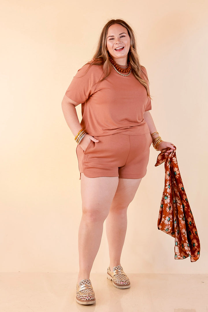 Simply Southern | Modern Comfort Relaxed Short Sleeve Knit Top in Mocha Brown