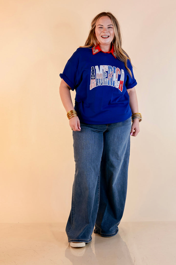 Patchwork Patriot America Patchwork Short Sleeve Graphic Tee in Royal Blue
