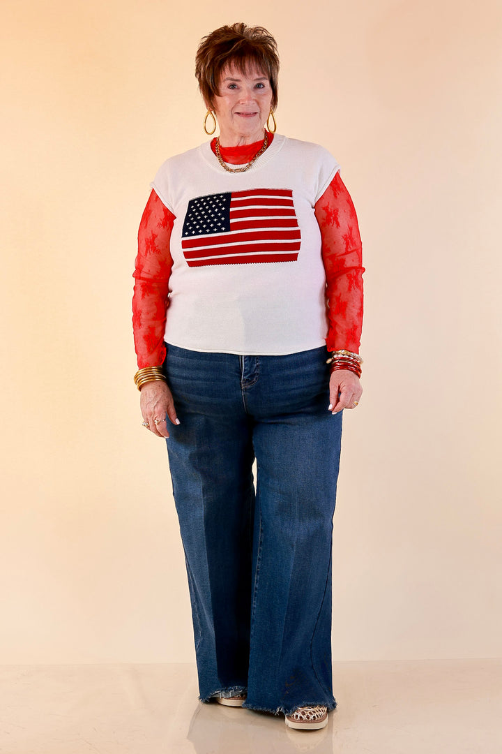 Simply Southern | Star Standard Knit Sleeveless Tank Sweater with American Flag in Ivory
