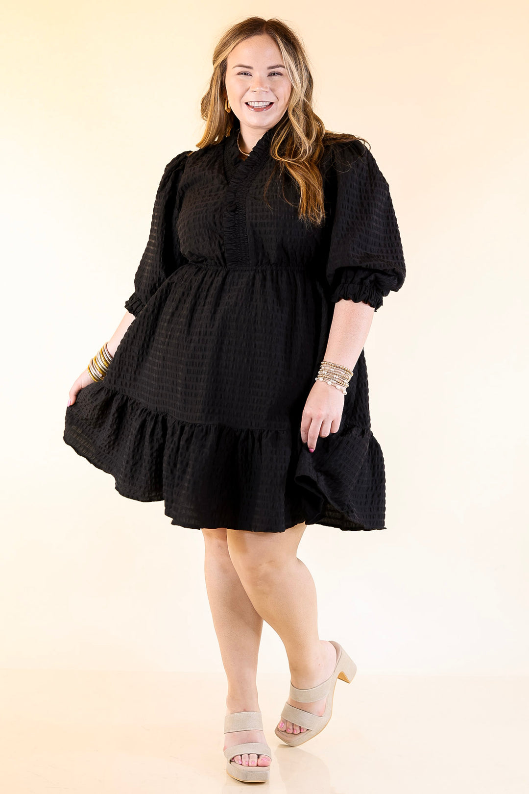 Call Me Captivating Dress with Smocked Waist and Long Sleeves Sleeves in Black