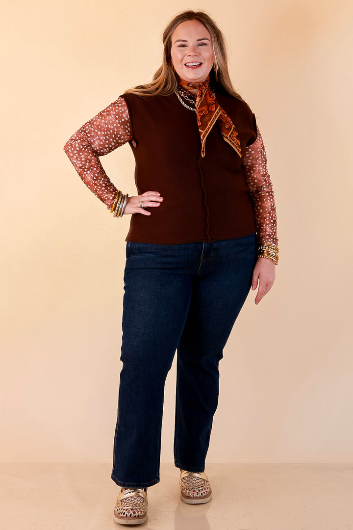 Always a Favorite Crew Neck Front Seam Sweater Knit Top in Chocolate Brown