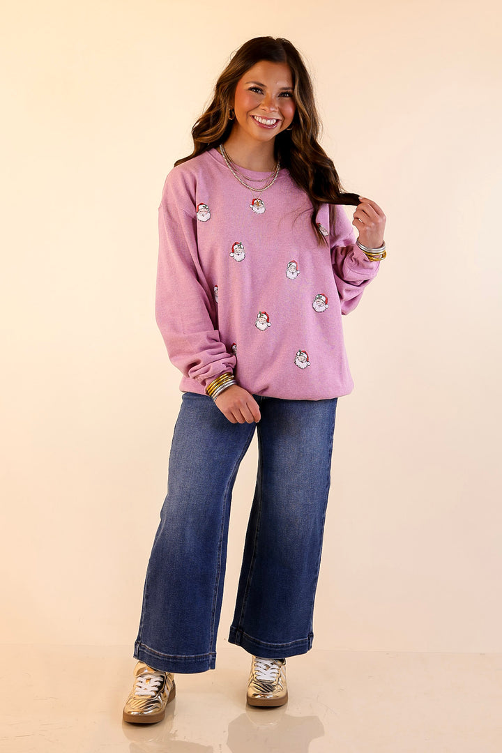 Simply Southern | Peppermint Wishes Santa Graphic Crewneck Sweatshirt in Bubblegum Pink