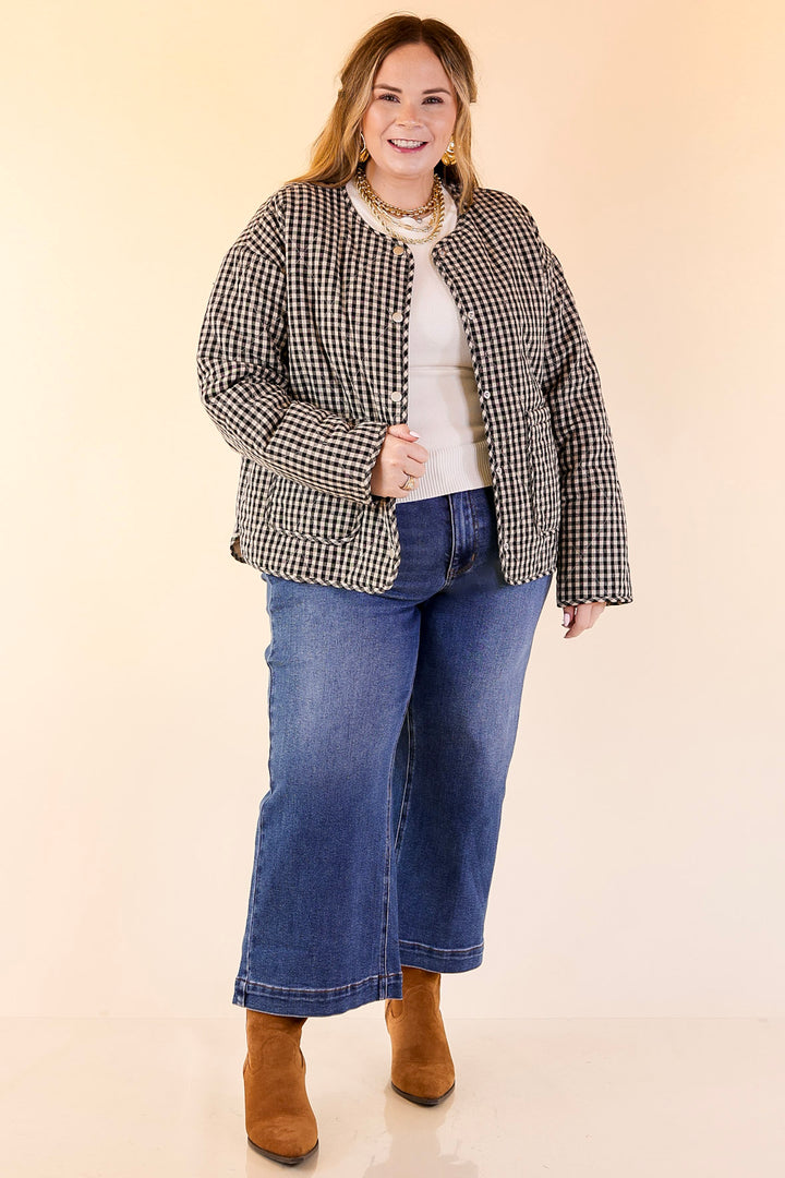 Check it Twice Quilted Gingham Plaid Jacket in Ivory and Black