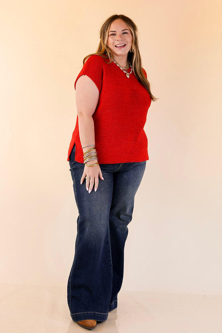 Forever Favorite Oversized Crew Neck Sweater Vest in Ruby Red