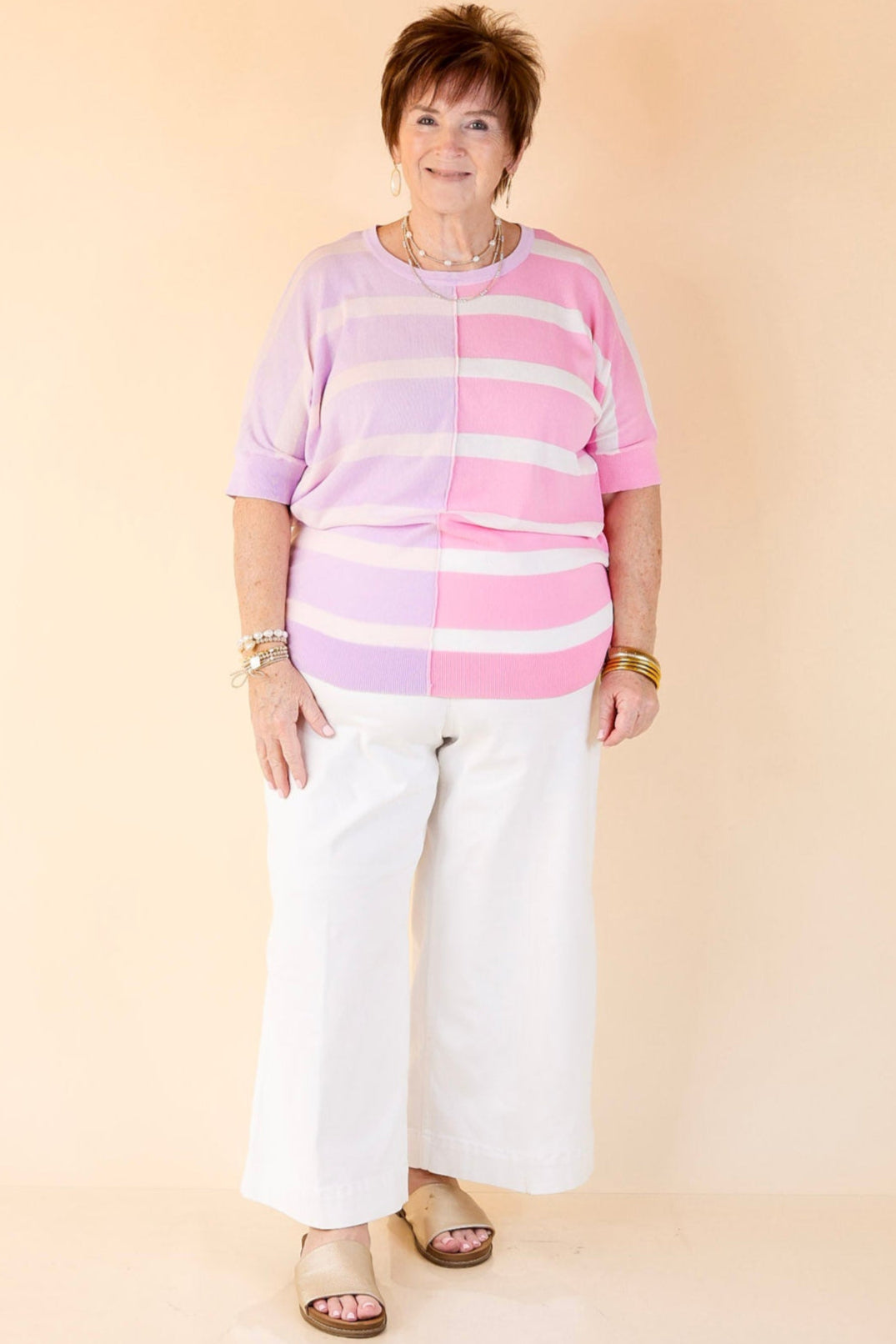 Urban Chic Color Block Striped Knit Top in Purple and Pink