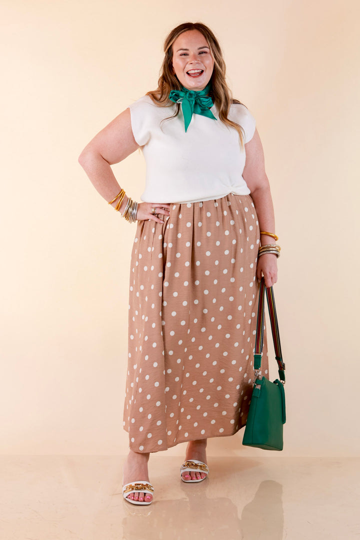 Two Ways to Charm Polka Dot Spaghetti Strap Dress Set with Detachable Ivory Top in Taupe