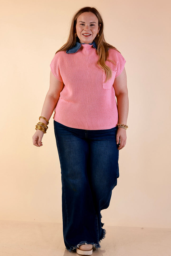 Repeat Ready Cap Sleeve Sweater with Front Pocket in Pink